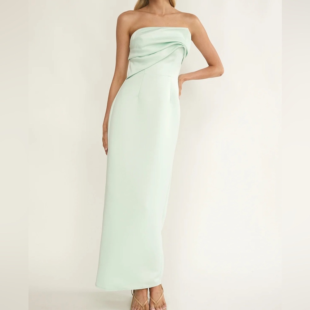 Selfie Leslie Strapless Pleat Bust Maxi Formal Dress Mint Green